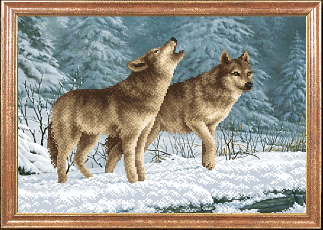 Ткань с рисунком "Волки на снегу"