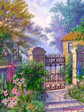 Алмазная мозаика "Калитка в саду"