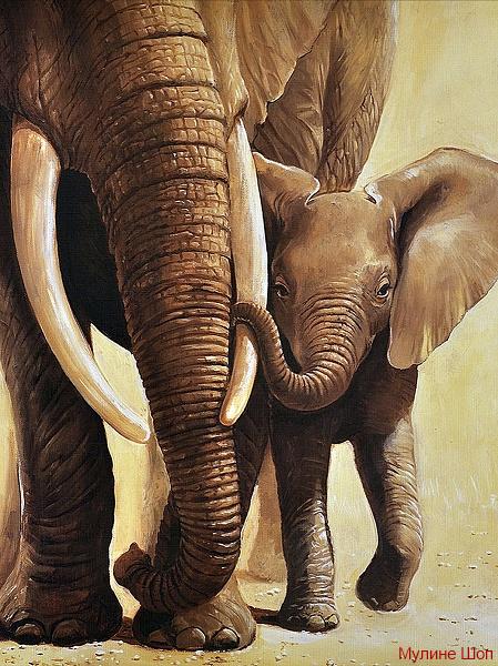 Алмазная мозаика "Слоненок с мамой"