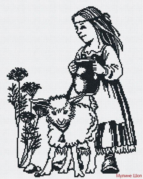 Набор для вышивания "Девочка с ягненком" (графика)