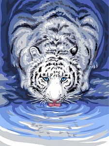 Канва с рисунком "Белый тигр у воды"
