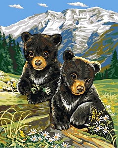 Канва с рисунком "Медвежата весной"