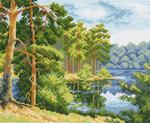 Канва с рисунком "Озеро в лесу"