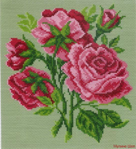 Канва с рисунком "Розовые цветы"