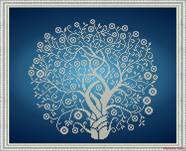Ткань с рисунком "Дерево Изобилия в серебре"
