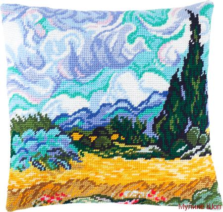 Набор для вышивания Подушка "Пшеничное поле с кипарисом"