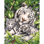 Канва с рисунком "Белый тигр и детеныш"