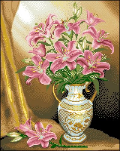 Канва с рисунком "Лилии в вазе"