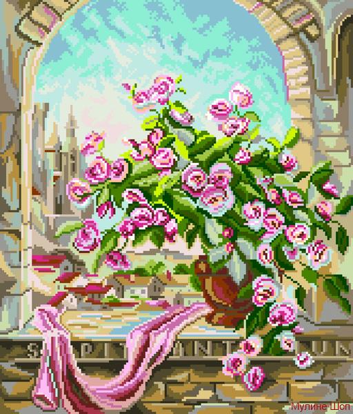 Канва с рисунком "Розовый куст"