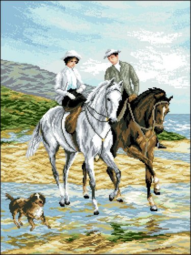 Канва с рисунком "Прогулка на лошадях"
