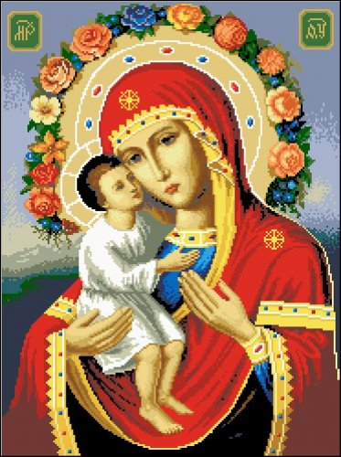 Канва с рисунком "Богородица с младенцем"