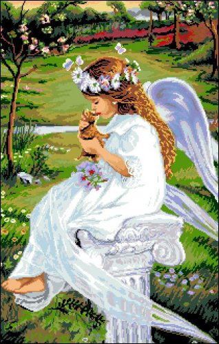 Канва с рисунком "Ангелочек с котенком"