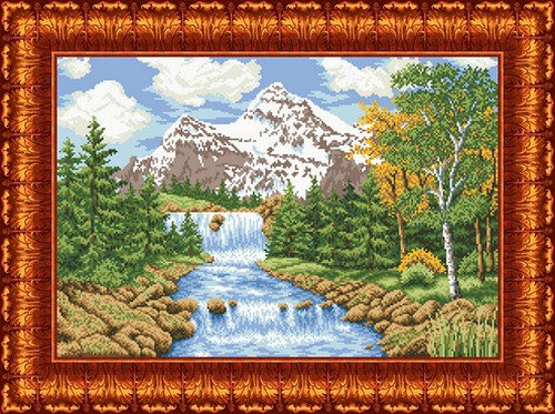 Канва с рисунком "Речка в лесу"