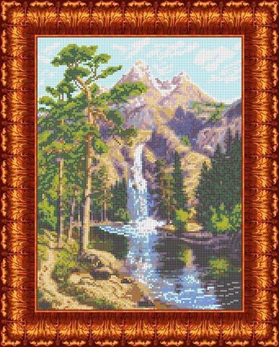 Канва с рисунком "Горный водопад"