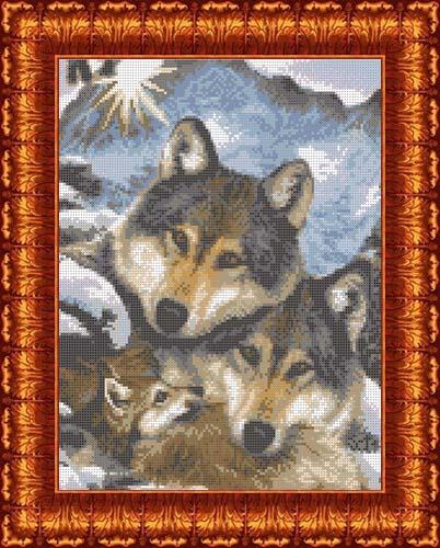 Канва с рисунком "Семья волков"