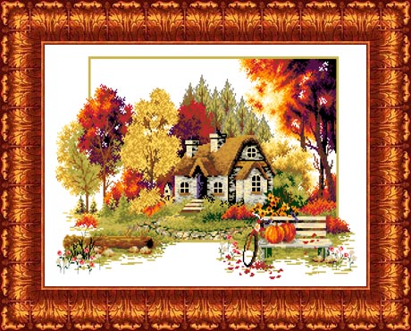 Канва с рисунком "Осенний домик"