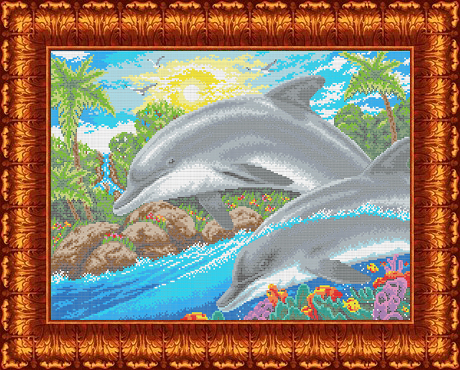 Канва с рисунком "Дельфины"