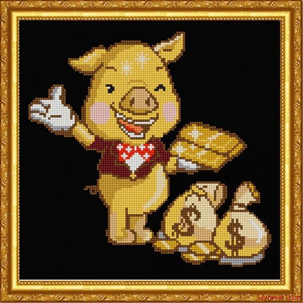 Ткань с рисунком "Золотая свинка"
