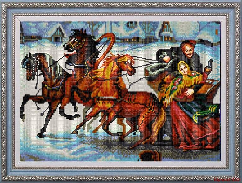 Ткань с рисунком "Тройка лошадей"