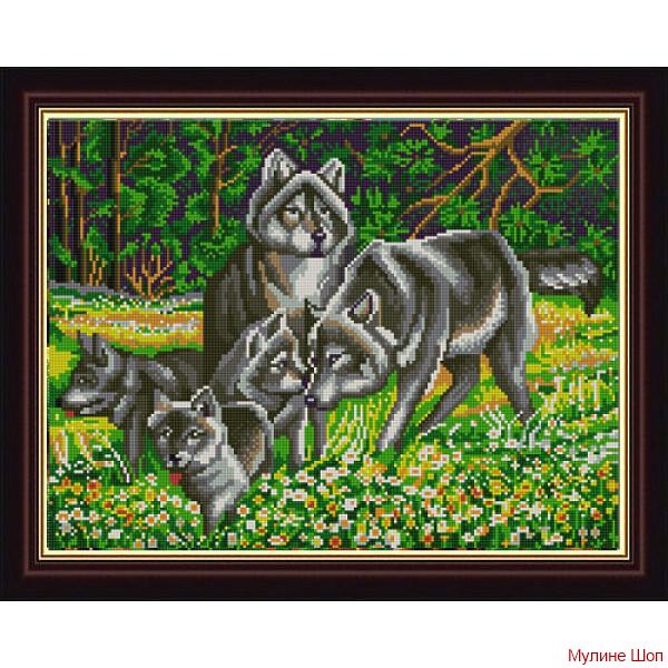 Ткань с рисунком "Волчья семья"