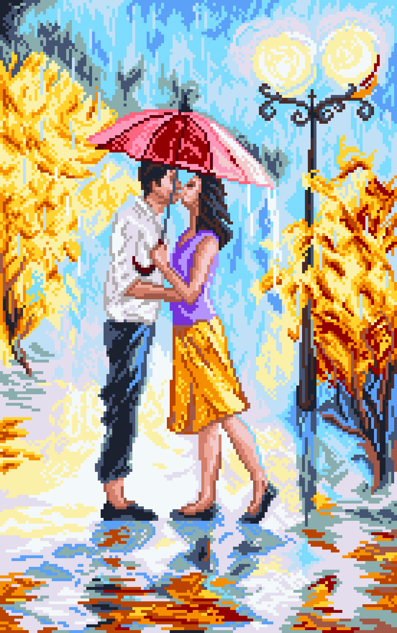Канва с рисунком "Двое под зонтом"
