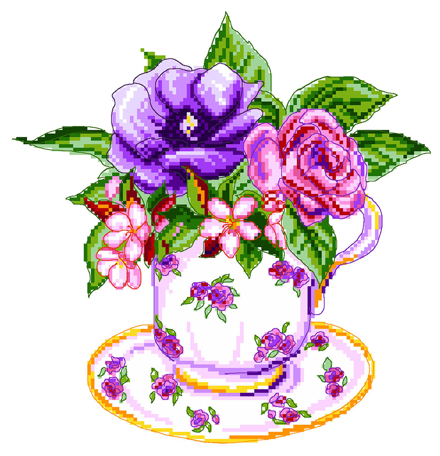 Канва с рисунком "Роза в чашке"