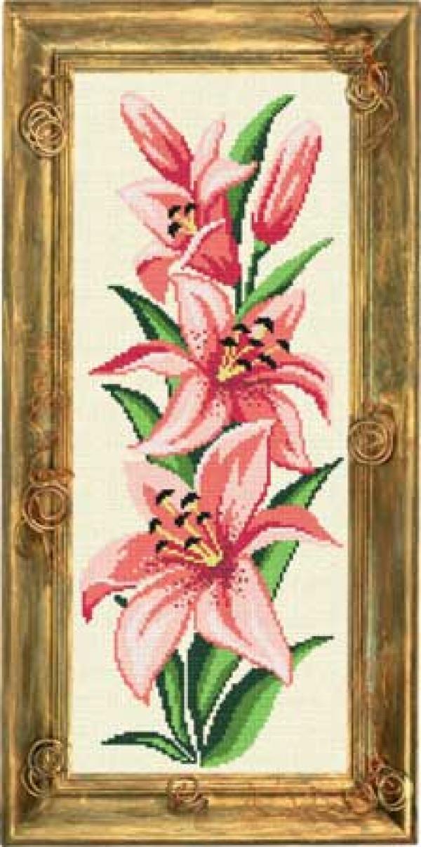 Канва с рисунком "Розовые лилии"