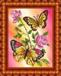Ткань с рисунком "Бабочки и розы"