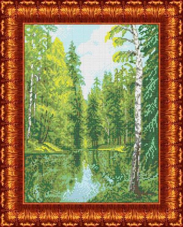 Ткань с рисунком "Озеро в лесу"