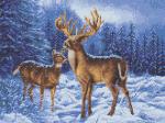 Ткань с рисунком "Олени в зимнем лесу"