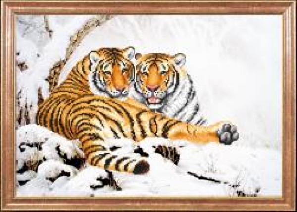 Ткань с рисунком "Тигры зимой"