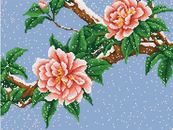 Канва с рисунком "Цветы под снегом"