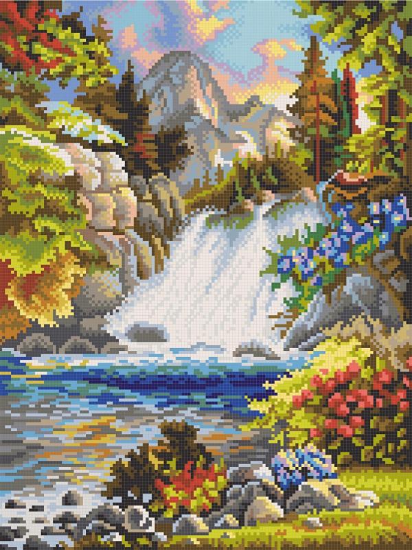 Канва с рисунком "У водопада"