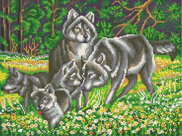 Канва с рисунком "Волчья семья"