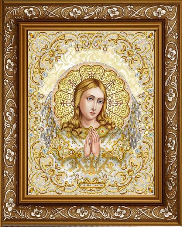 Ткань с рисунком Икона "Святой Ангел Хранитель в жемчуге"
