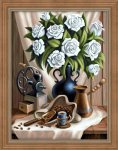 Алмазная мозаика "Белые розы и черный кофе"