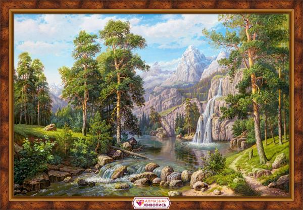Алмазная мозаика "Пейзаж с водопадом"