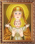 Ткань с рисунком "Богородица с младенцем в золоте"