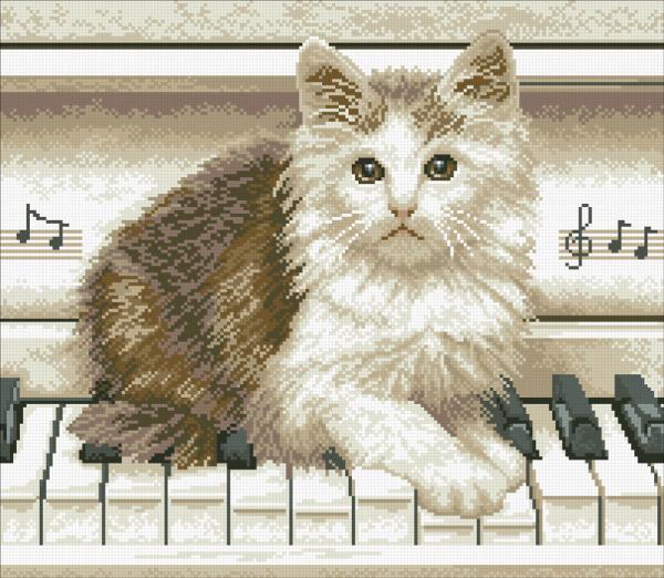 Алмазная мозаика "Котенок на пианино"