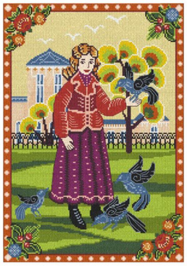 Набор для вышивания "Девочка и голуби"