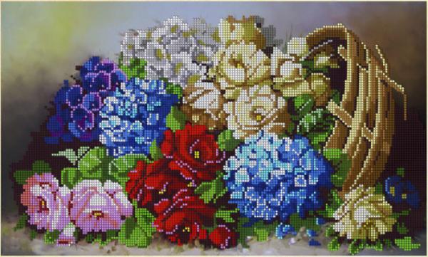 Ткань с рисунком "Цветы в лукошке"