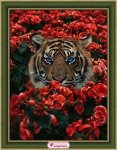 Алмазная мозаика "Тигр в цветах"