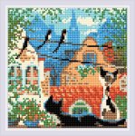 Алмазная мозаика "Город и кошки. Лето"