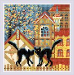 Алмазная мозаика "Город и кошки. Осень"