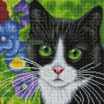 Алмазная мозаика "Кот в анютиных глазках"