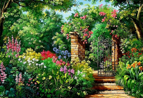 Ткань с рисунком "Цветущий сад"