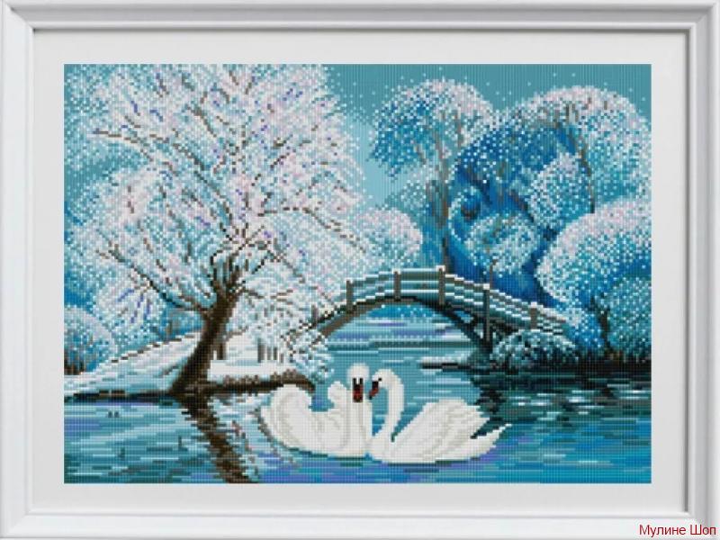 Ткань с рисунком "Зимние лебеди"
