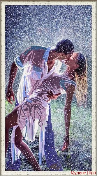Ткань с рисунком "Поцелуй под дождем"