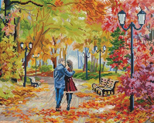 Алмазная мозаика "Осенний парк, скамейка, двое"