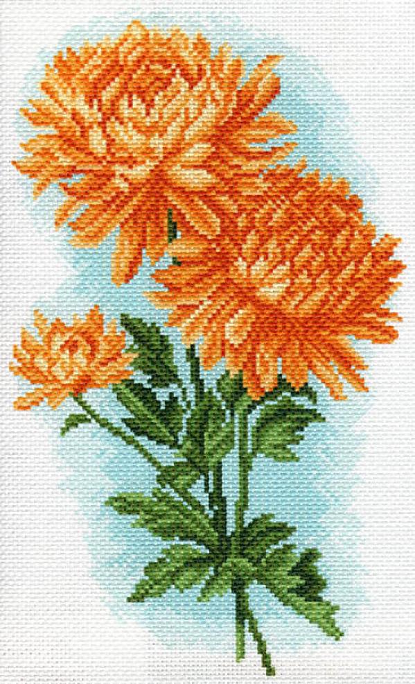 Канва с рисунком "Желтые хризантемы"